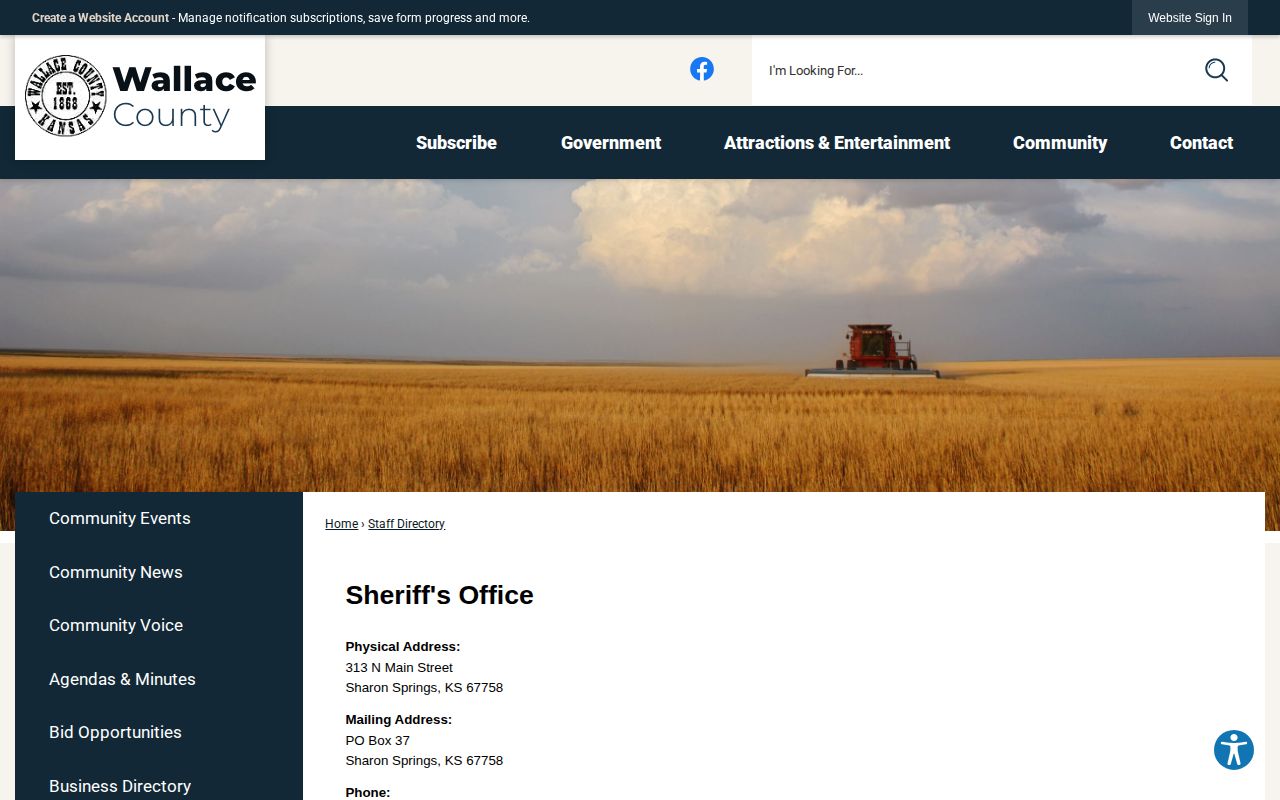 Official Wallace County Sheriff directory listing for Wallace County Jail contact