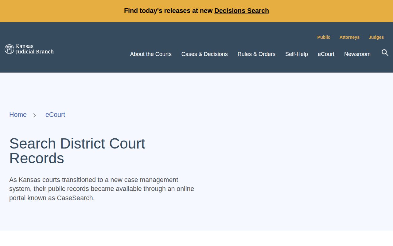Kansas Judicial Branch district court record access page for Wallace County cases